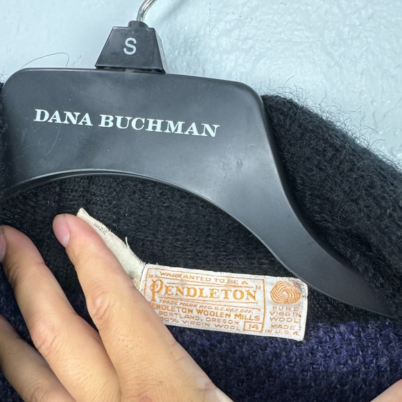 Vintage 60s Wool Pendleton Purple Black Drape Open Cardigan - Picture 3 of 10